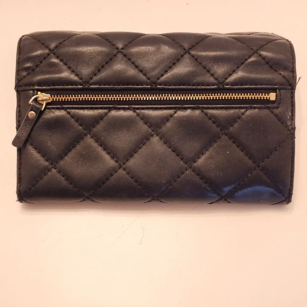 Kate Spade New York Black Quilted Leather Continental Wallet Gold Hardware